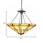 Tiffany Vintage Pyramid Chandelier with Stained Glass - 19.5"/27.5" Wide Beige Inverted Pendant Light for Bedroom - This product is a 19.5"/27.5" wide Tiffany vintage pyramid chandelier stained glass inverted pendant light in beige for bedrooms. It is made of staine